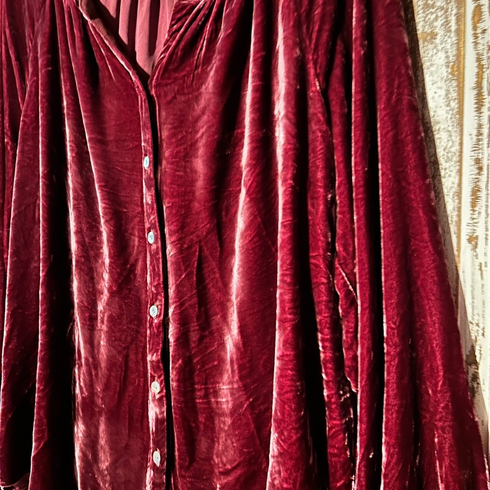 J. Jill Velvet Button-Down Shirt - Wine/Burgundy - Picture 2 of 8